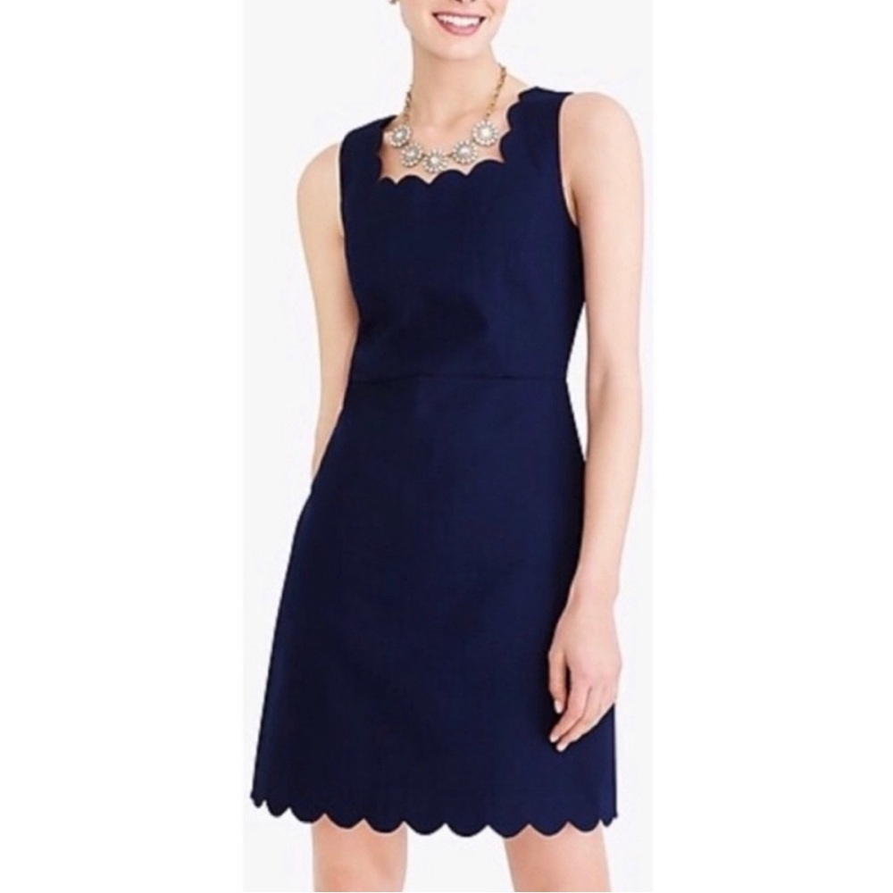 NWT J. Crew Navy Blue Basketweave Scallop-Edge Dress